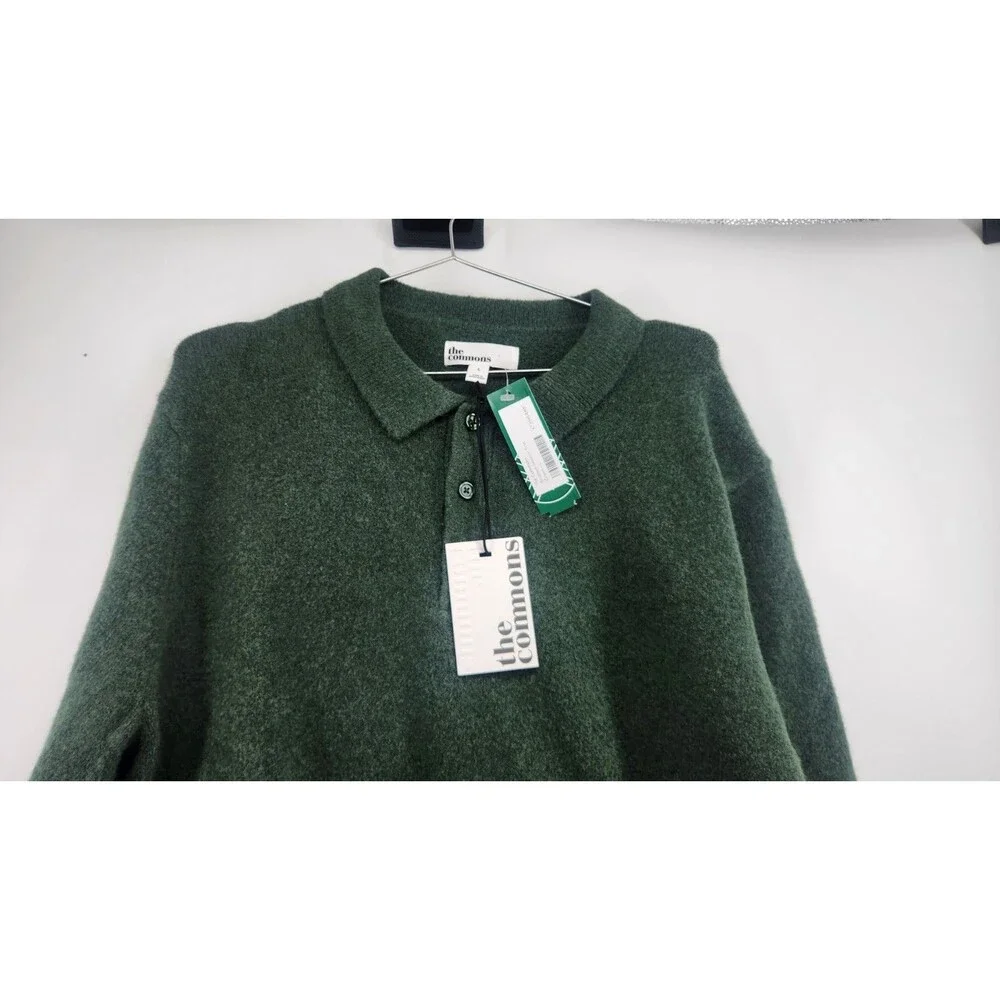 The Commons Men's Large Green Brushed Sweater Polo‎ NWT Wool Blend